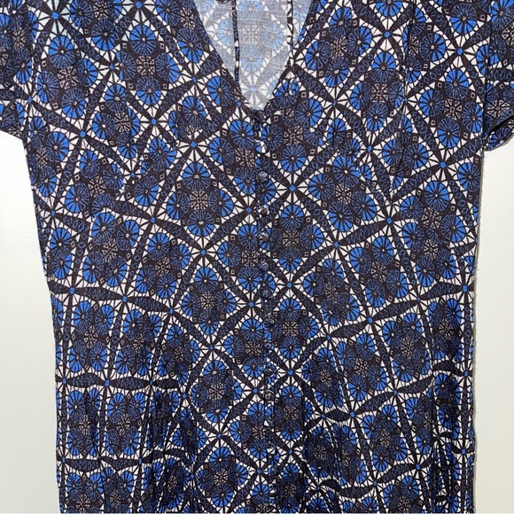 Free People Melody Dress Blue Black White Geo Print Short Sleeve Lightweight - Picture 8 of 13